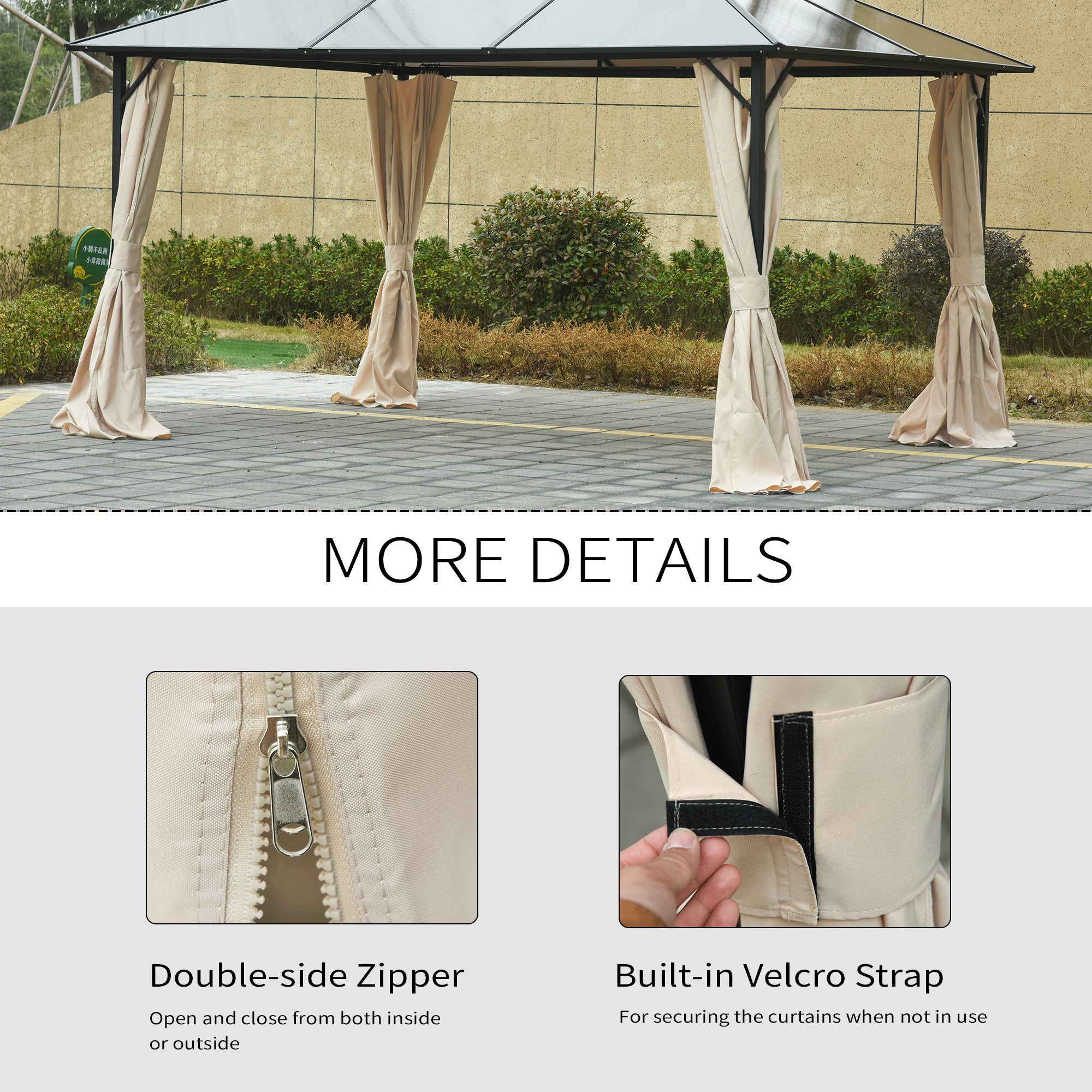 10' x 10' Universal Gazebo Sidewall Set with 4 Panels, Hooks/C-Rings Included for Pergolas &; Cabanas, Beige Gazebo Sidewalls at Gallery Canada