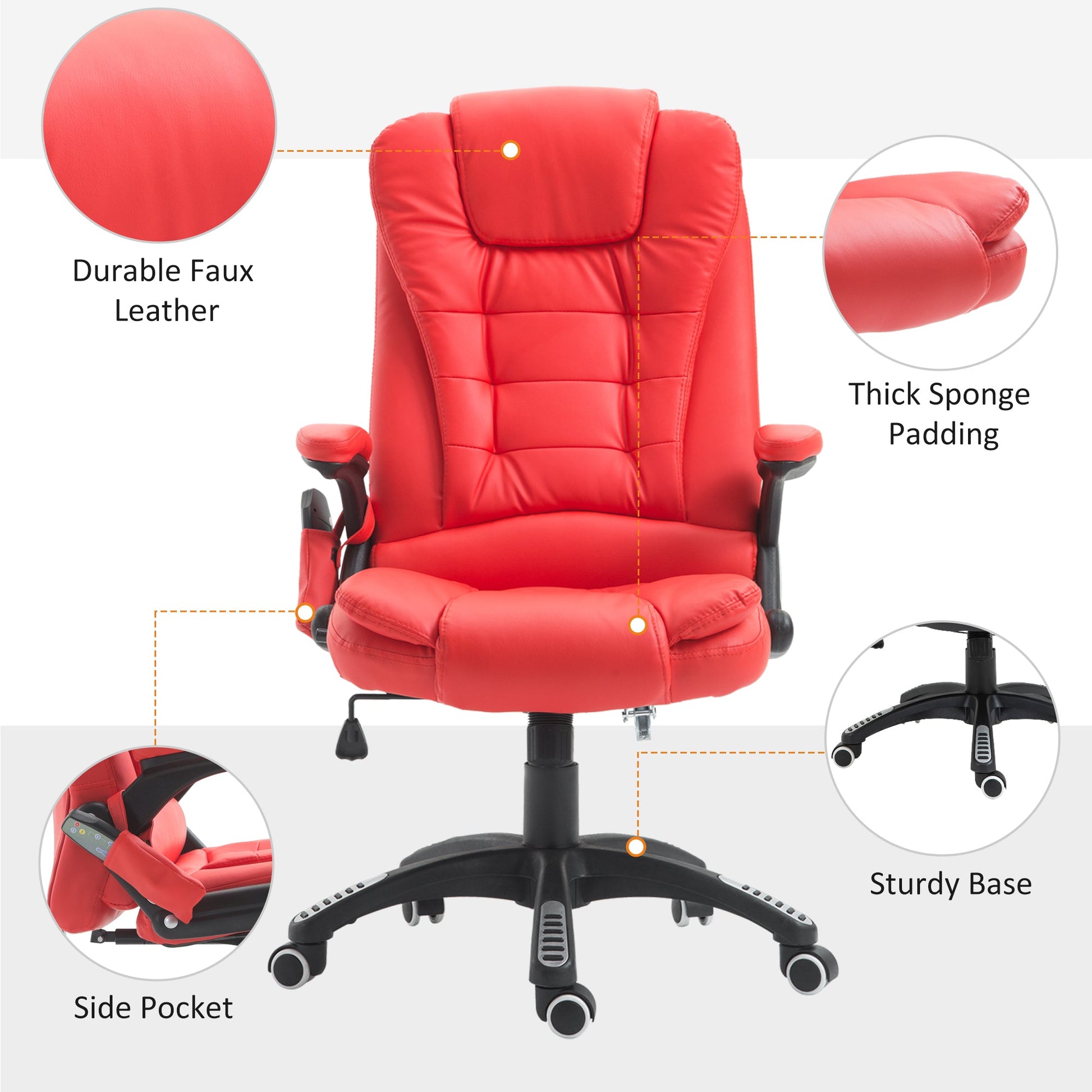 Adjustable Heated Ergonomic Massage Office Chair Swivel Vibrating High Back Faux Leather Executive Chair Home Office Furniture Massage Chairs   at Gallery Canada