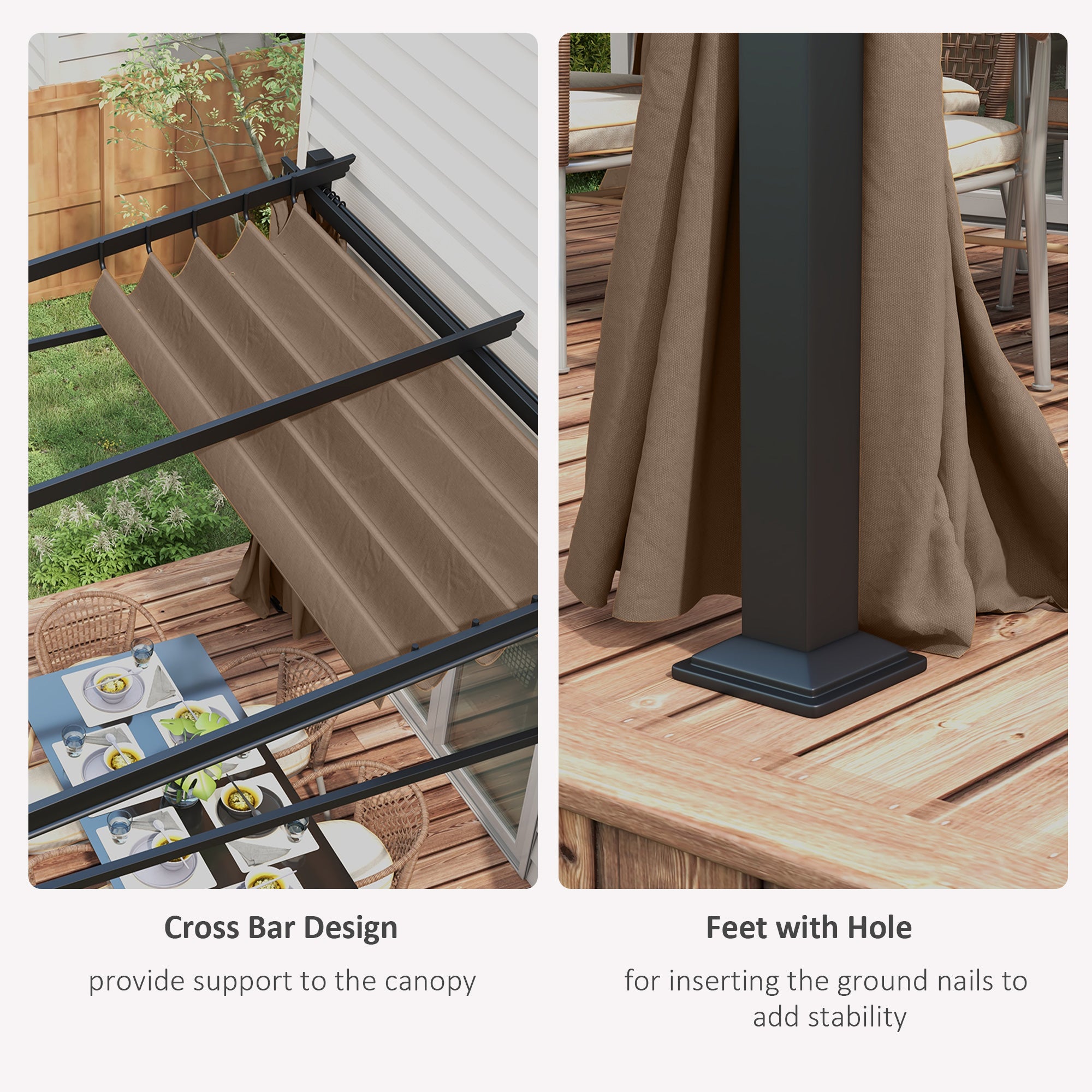 Metal Pergola with Sliding Roof Canopy, Retractable Pergola Canopy, 10' x 10', Coffee Pergolas at Gallery Canada