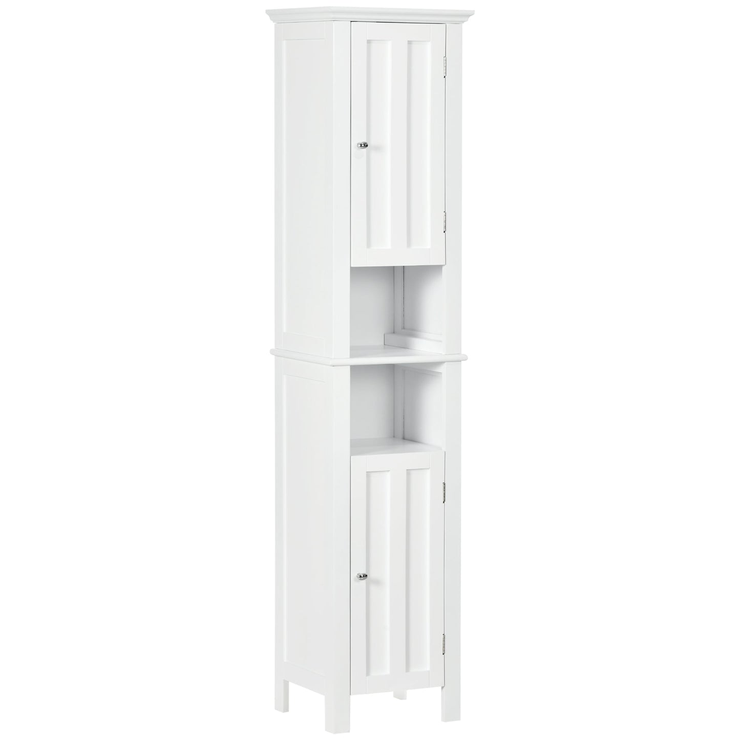 Bathroom Cabinet, Freestanding Linen Cabinet with Open Shelves and Cupboards, 13.8" x 11.8" x 62.4", White Bathroom Cabinets White  at Gallery Canada