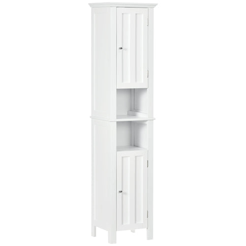 Bathroom Cabinet, Freestanding Linen Cabinet with Open Shelves and Cupboards, 13.8