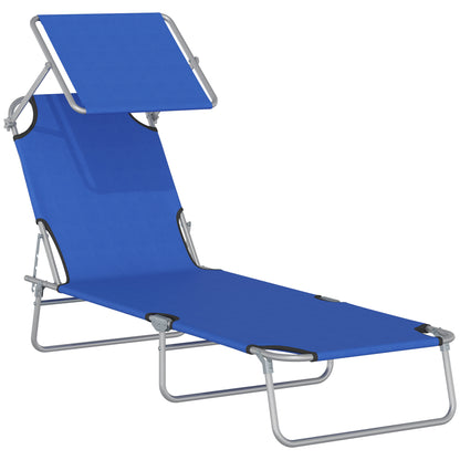 Outdoor Lounge Chair, Adjustable Folding Chaise Lounge, Tanning Chair with Sun Shade for Beach, Camping, Hiking, Backyard, Blue Lounger Chairs   at Gallery Canada