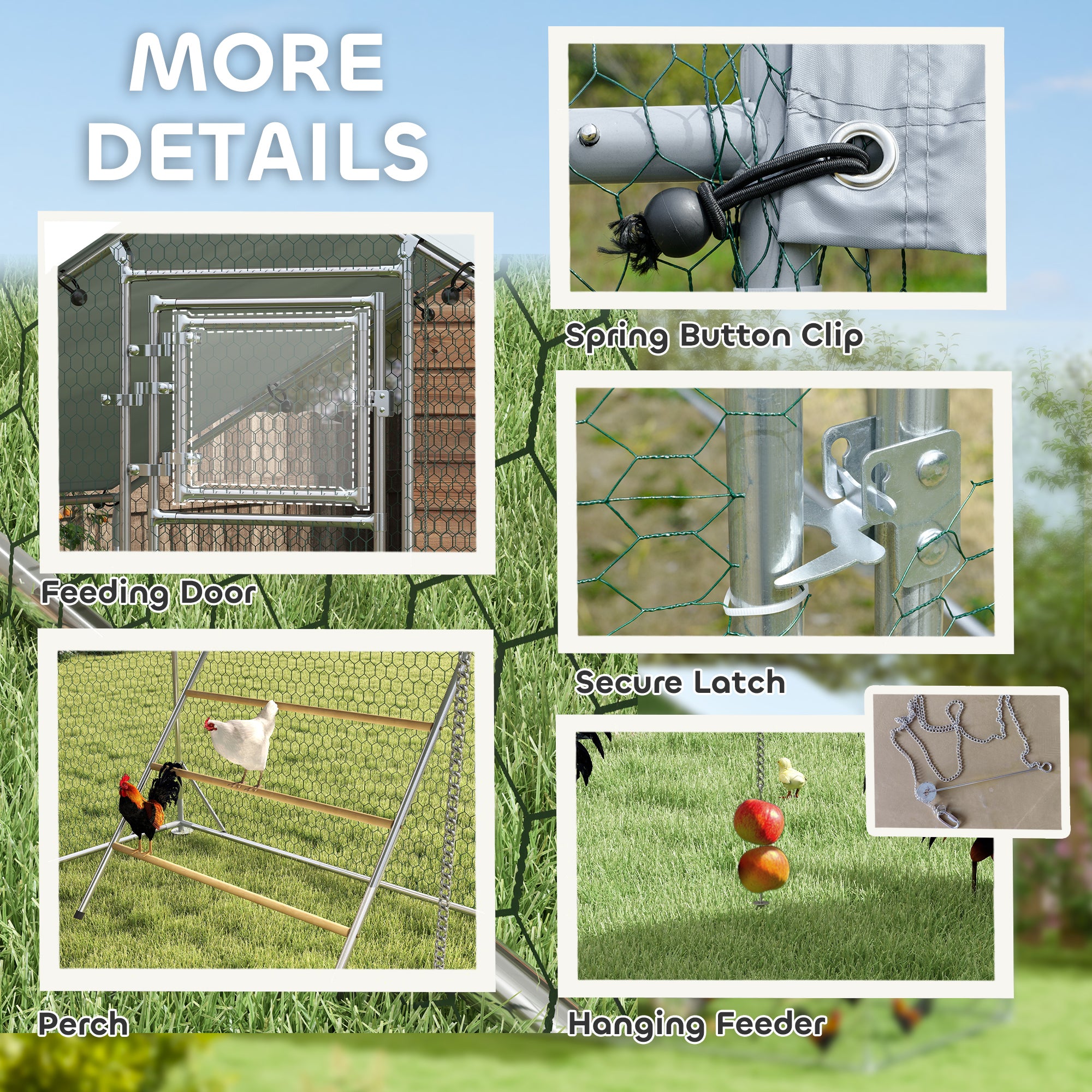 Large Metal Chicken Run with Waterproof &; UV-Resistant Cover, Feeding Door, Hanging Feeder, Perch for 6-8 Chickens Chicken Coops at Gallery Canada