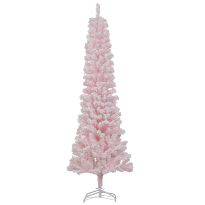 5ft Flocked Christmas Tree, Pencil Christmas Tree with Realistic Branch Tips, Folding Metal Stand, Pink Pencil Christmas Trees   at Gallery Canada