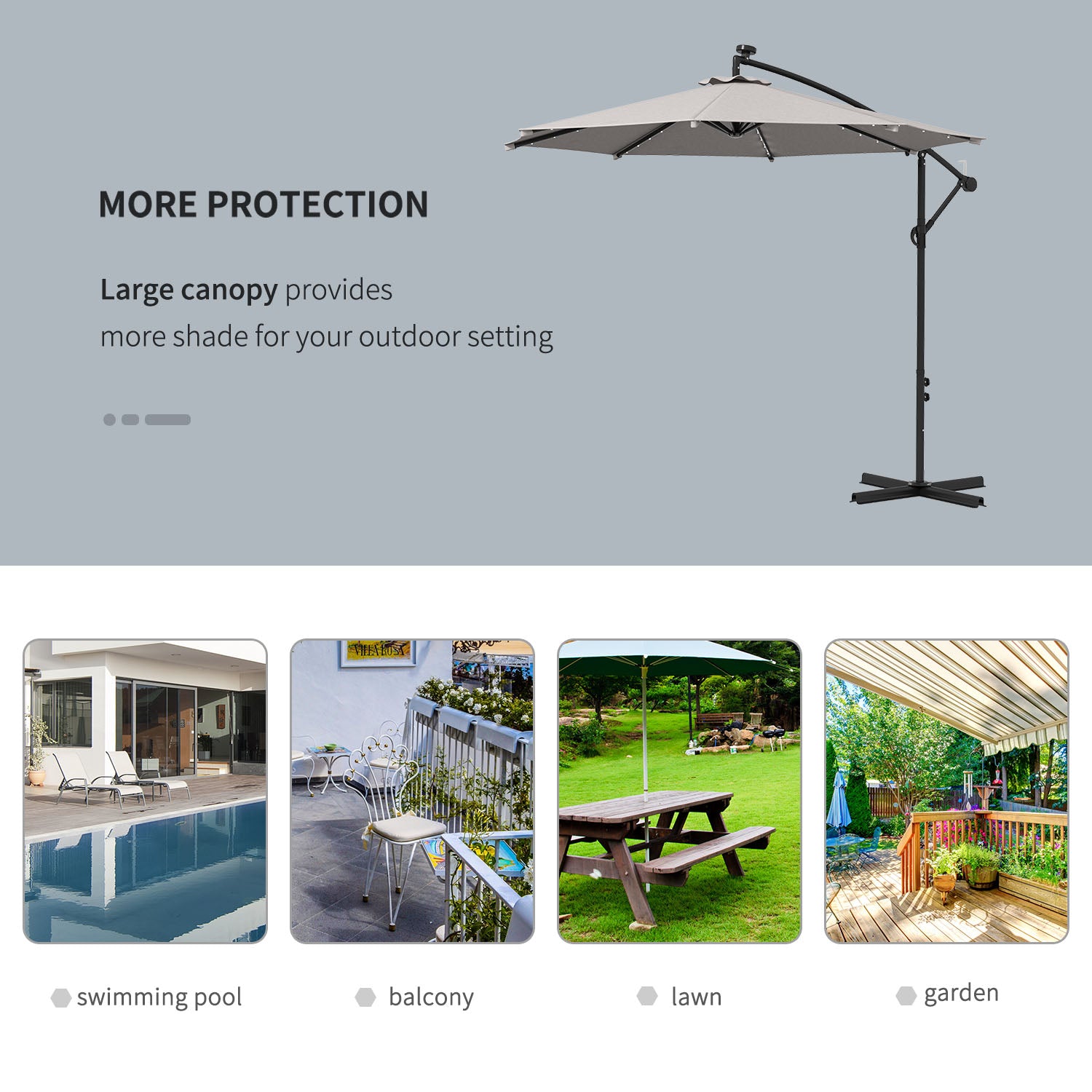 10ft Outdoor Cantilever Umbrella Banana Umbrella with Solar Lights and Adjustable Angle for Patio Backyard Light Grey Cantilever Umbrellas at Gallery Canada