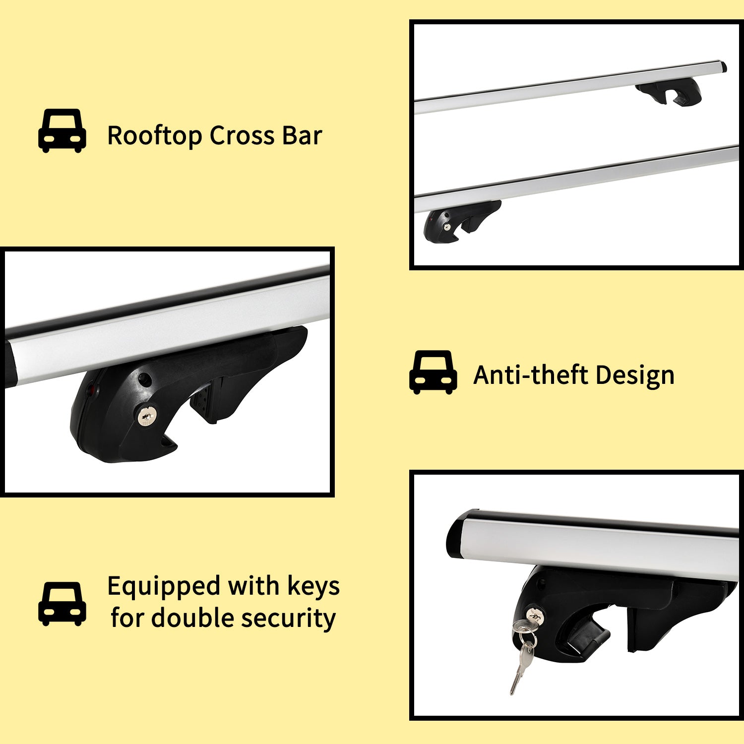 2pc Roof Rack Car Roof Top Lockable Aluminum Cross Bars Adjustable Baggage Luggage Carrier, Silver (53