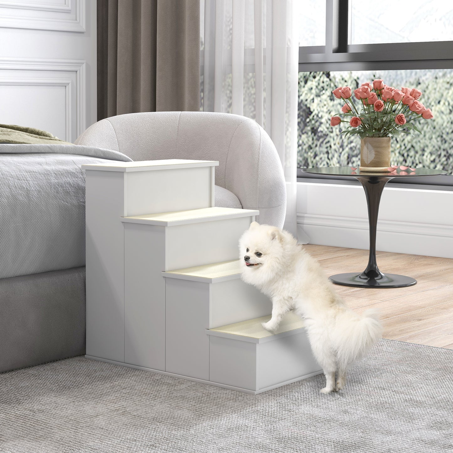 Dog Steps Pet Stairs for Bed Cat Ladder for Couch with Non-Slip Carpet, 15.7" x 23.2" x 21.3", White Dog Stairs   at Gallery Canada