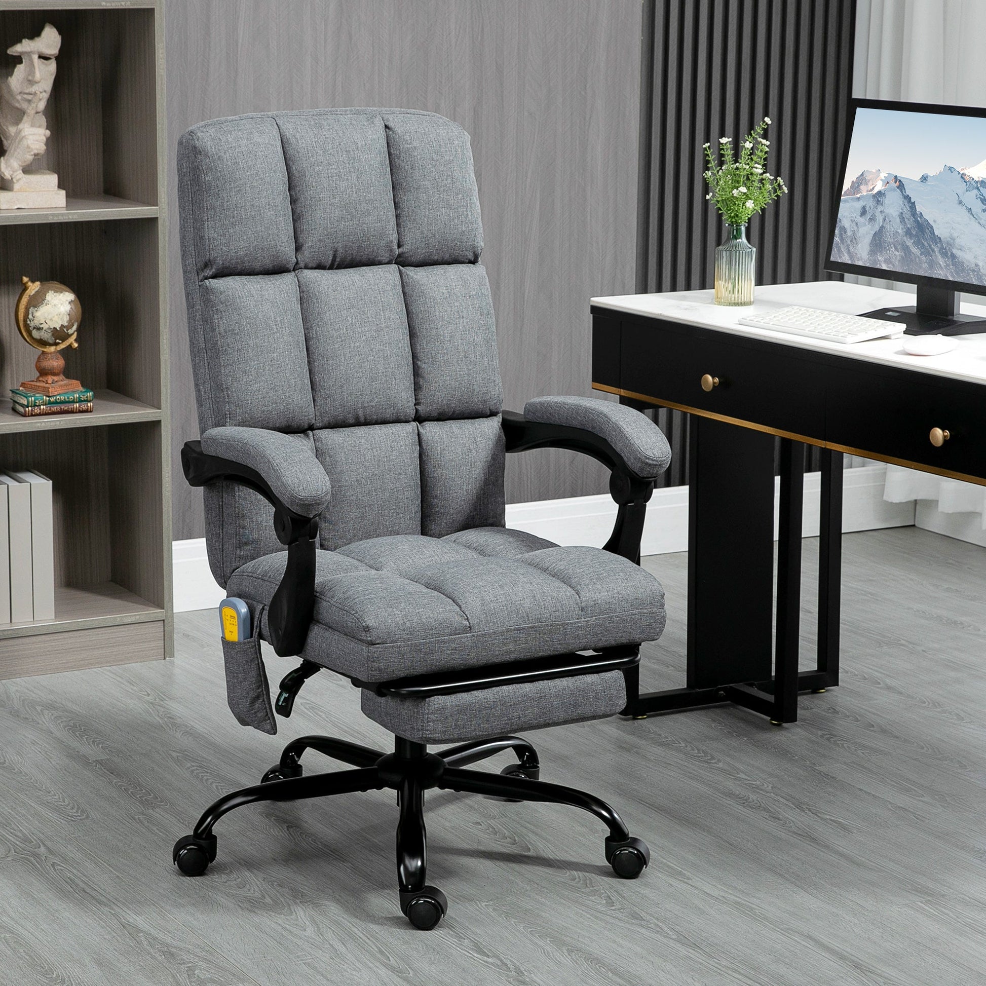 High-Back Vibration Massaging Office Chair, Reclining Office Chair with USB Port, Remote Control, Side Pocket and Footrest, Dark Grey Massage Chairs   at Gallery Canada