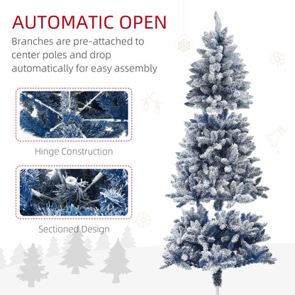 6ft Flocked Blue Christmas Tree, Artificial Christmas Tree with Hinged Design, Faux Snow, for Home Office Holiday Xmas Flocked Christmas Trees   at Gallery Canada