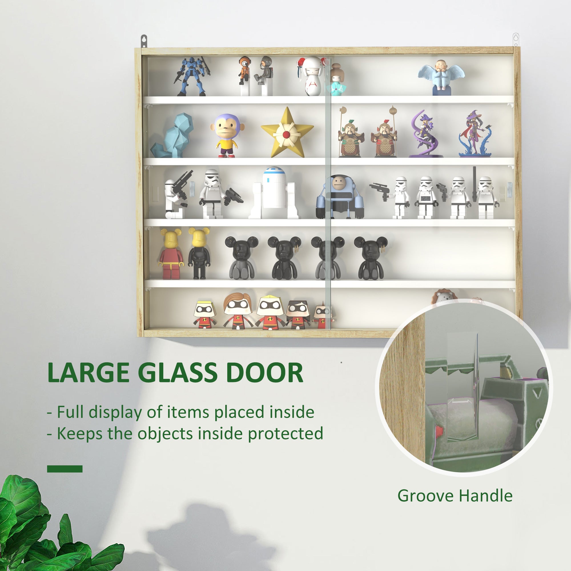 5-Tier Display Cabinet, Shot Glass Display Case, Glass Curio Cabinet with 2 Glass Doors and 4 Adjustable Shelves, Oak Display Bookshelves at Gallery Canada