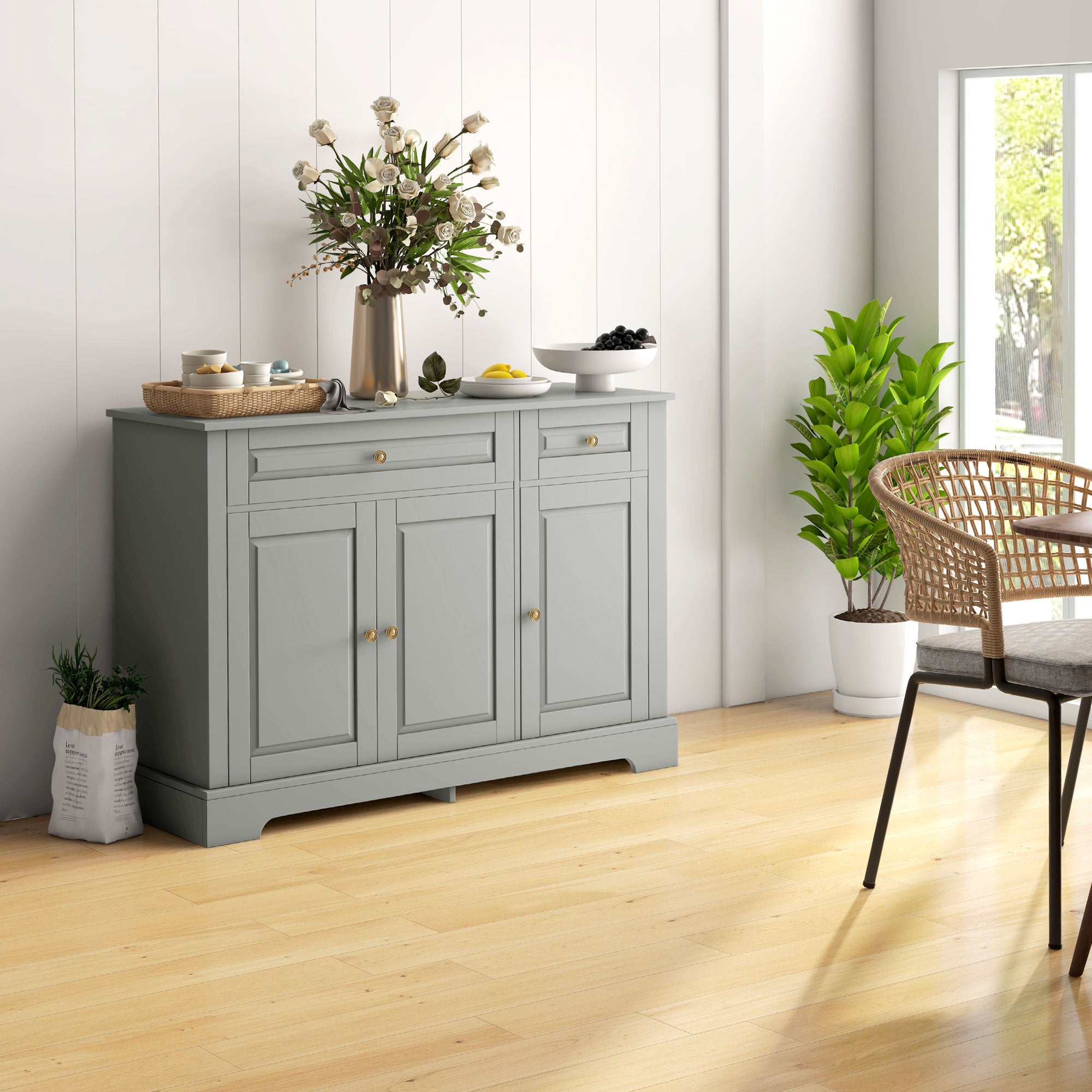 Modern Sideboard Cabinet, Buffet Cabinet with 2 Drawers and Adjustable Shelves, Buffets Tables for Dining Room, Grey Bar Cabinets at Gallery Canada