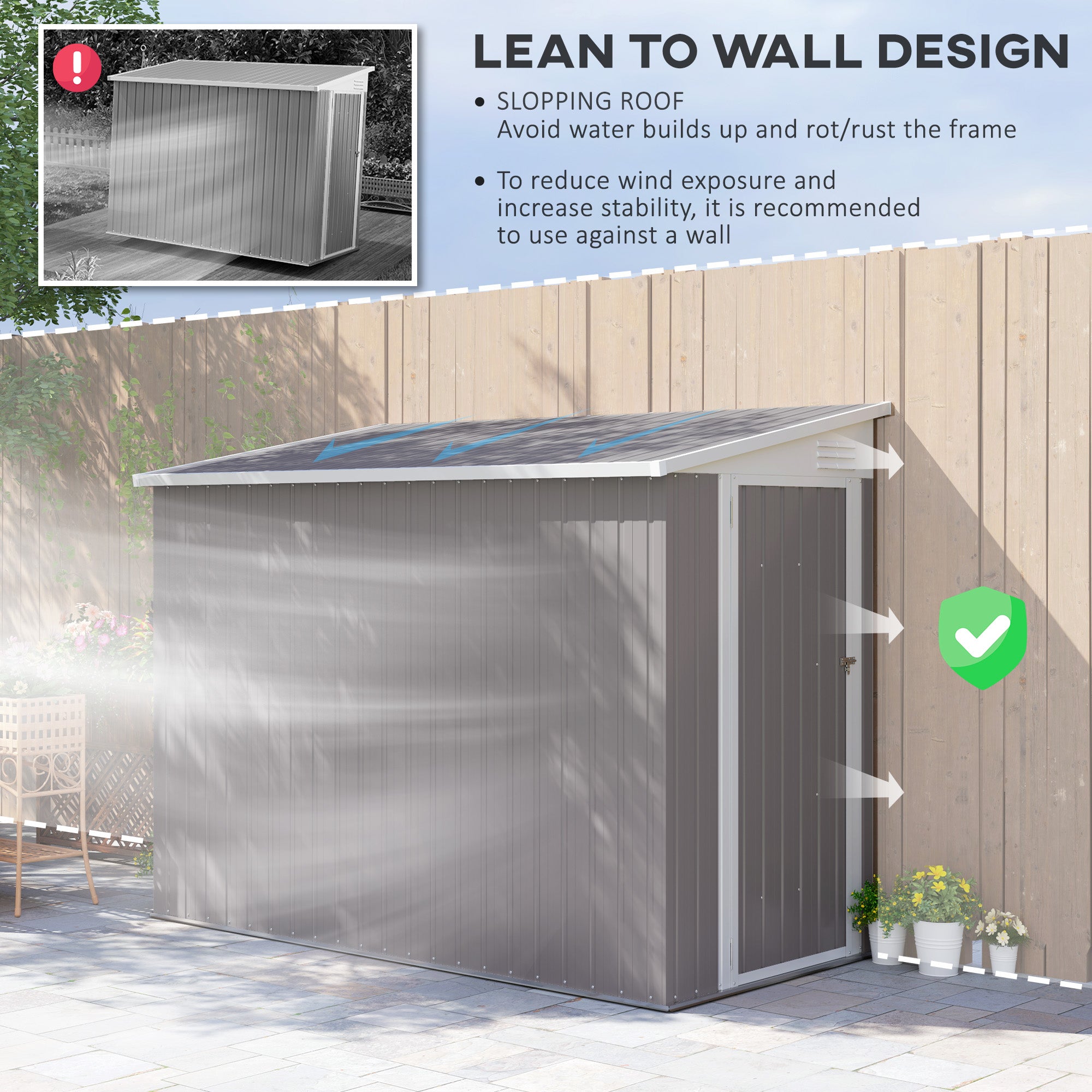4' x 8' Outdoor Storage Shed Lean to Shed Outdoor Metal Tool Shed with Lockable Door and Air Vents, Light Grey Sheds at Gallery Canada