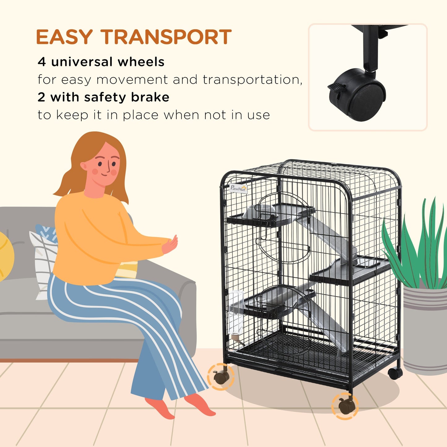 4-Tier Small Animal Cage Pet Playpen for Rabbit Ferret Chinchilla on Wheels with Removable Tray Platform Ramp Food Dish Water Bottle, 24" x 18" x 37" Houses & Habitats   at Gallery Canada