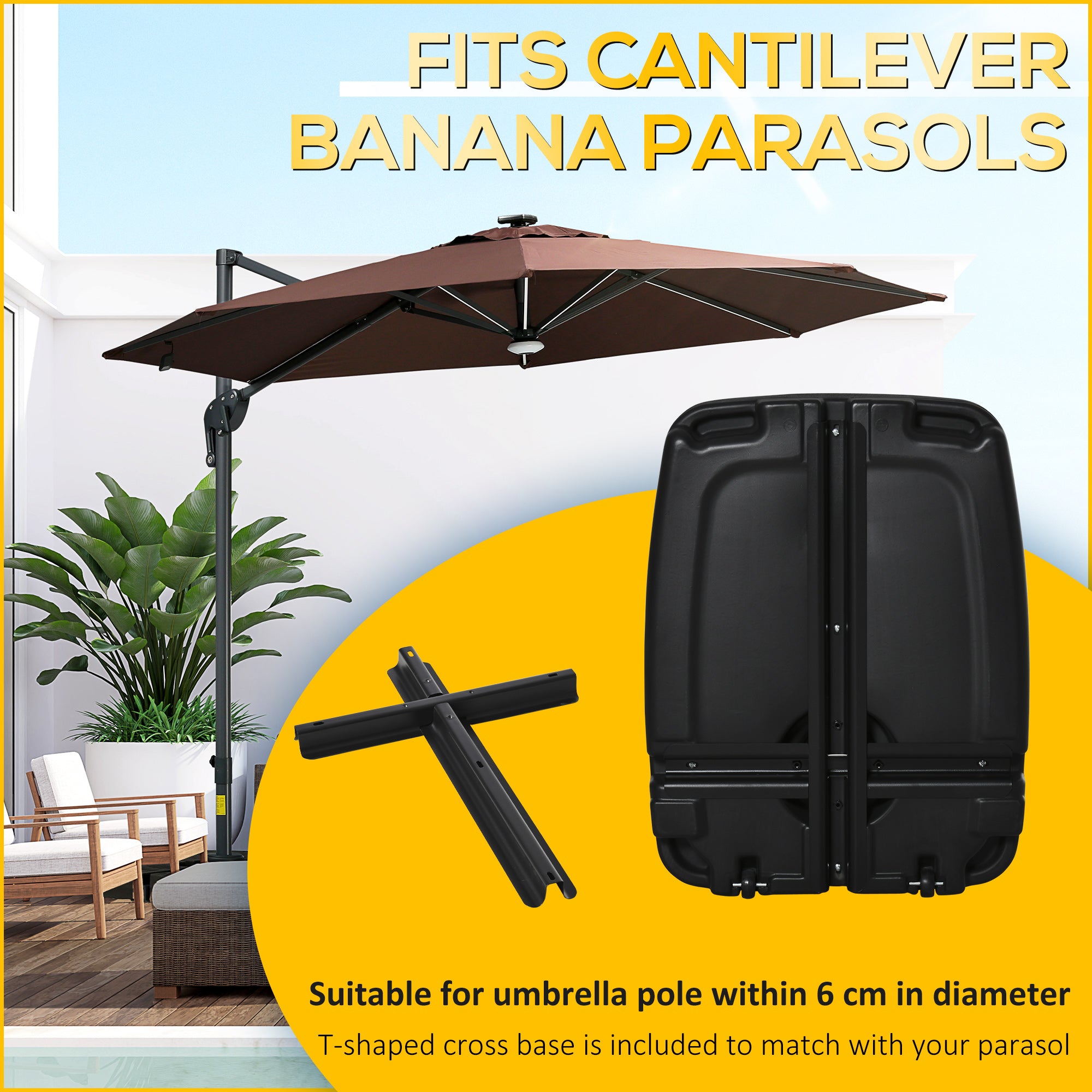 Cantilever Offset Umbrella Base Portable Square Parasol Weights with Wheels, Water and Sand Filled, Up to 165 lbs, Black Umbrella Bases at Gallery Canada