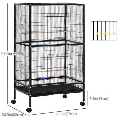 Bird Cage Conure Parrot Budgie Cage with Bird Perch &; Wheels, Black Bird Cages   at Gallery Canada