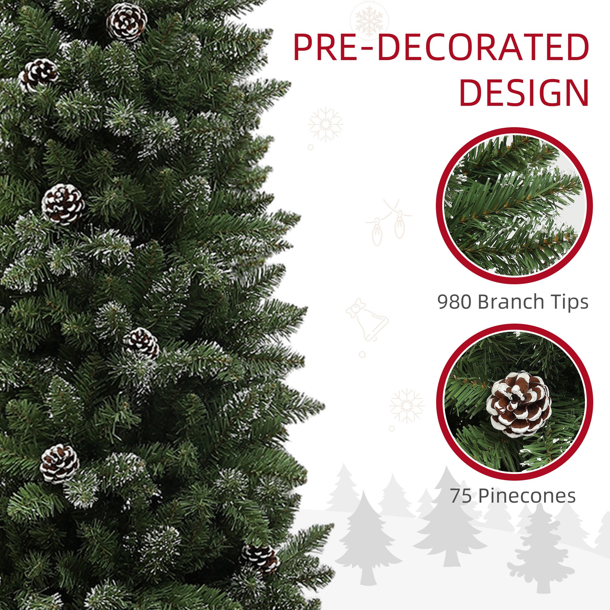 7ft Artificial Pencil Christmas Tree with 980 Branches, Pinecones, Metal Stand, Realistic Xmas Tree for Home Pencil Christmas Trees at Gallery Canada