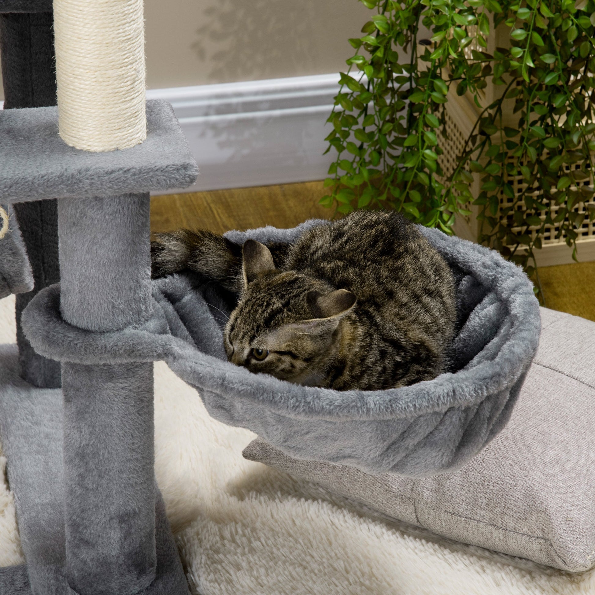 55" Cat Tree for Indoor Cats, Cat Tower, Kitty Activity Center with Cat Bed Ramp Condo Hammocks Hanging Ball Toys Sisal Rope Scratching Post, Grey Cat Towers   at Gallery Canada