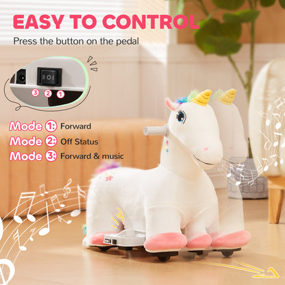 6V Ride on Unicorn, Battery Powered Kids Riding Pony with Music Forward, Aged 18-36 Months, White Rocking Horses   at Gallery Canada