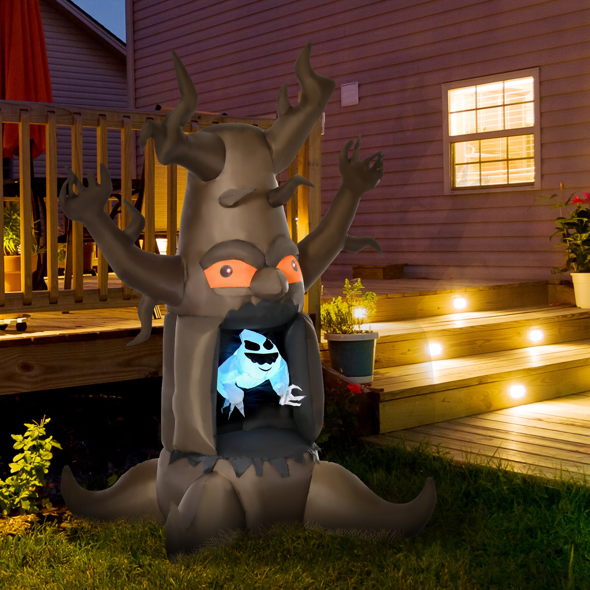 Inflatable Halloween Decoration Haunted Tree with White Ghost, Blow-Up Outdoor LED Display for Lawn, Garden, Party Halloween Decorations   at Gallery Canada