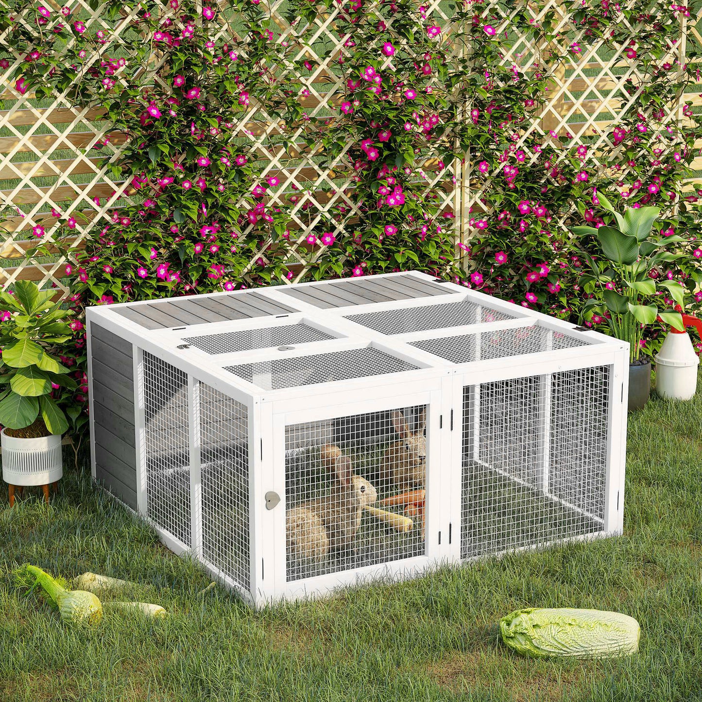 Rabbit Hutch with Openable Foldable Top, Door, for 1-4 Rabbits, for Outdoor, Backyard, Garden, Grey Rabbit Hutch Grey  at Gallery Canada