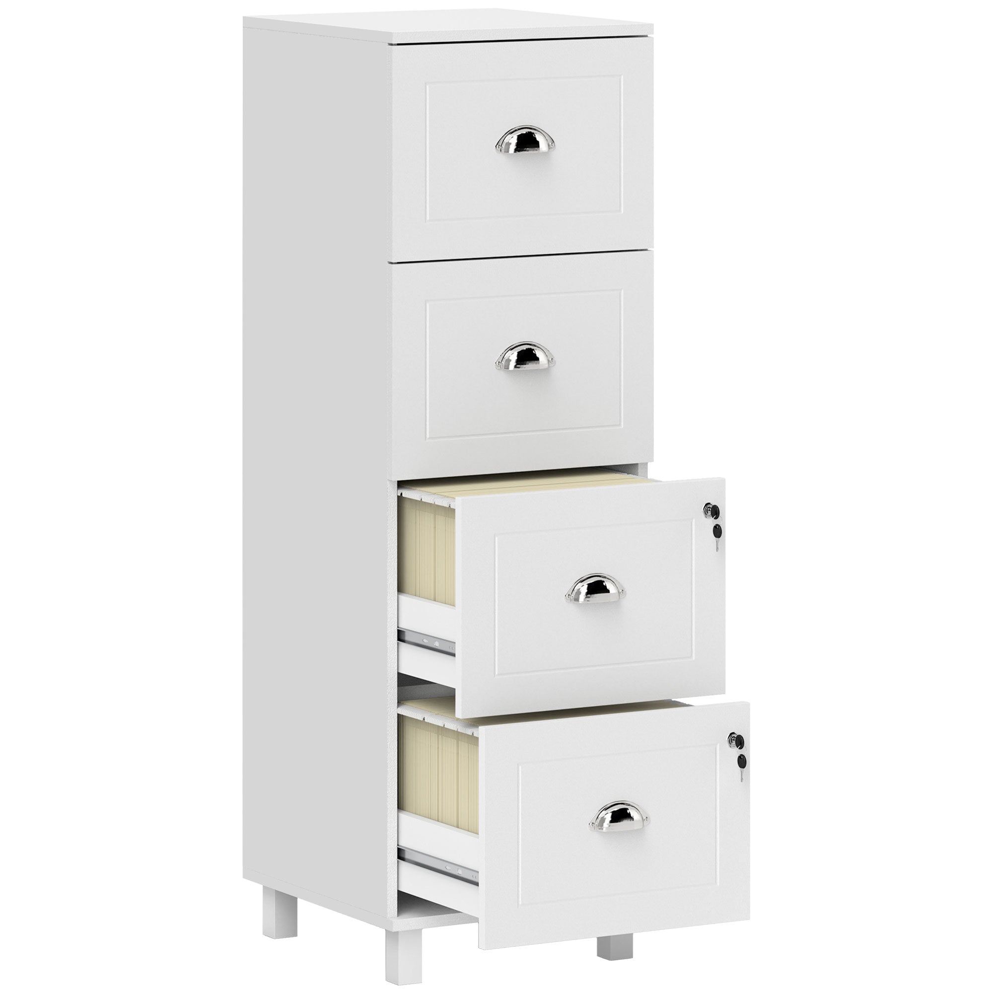 4 Drawer File Cabinet with Lock, Office Filing Cabinet, A4 Letter Size, Hanging File Folders, White Office Cabinets & Cupboards at Gallery Canada