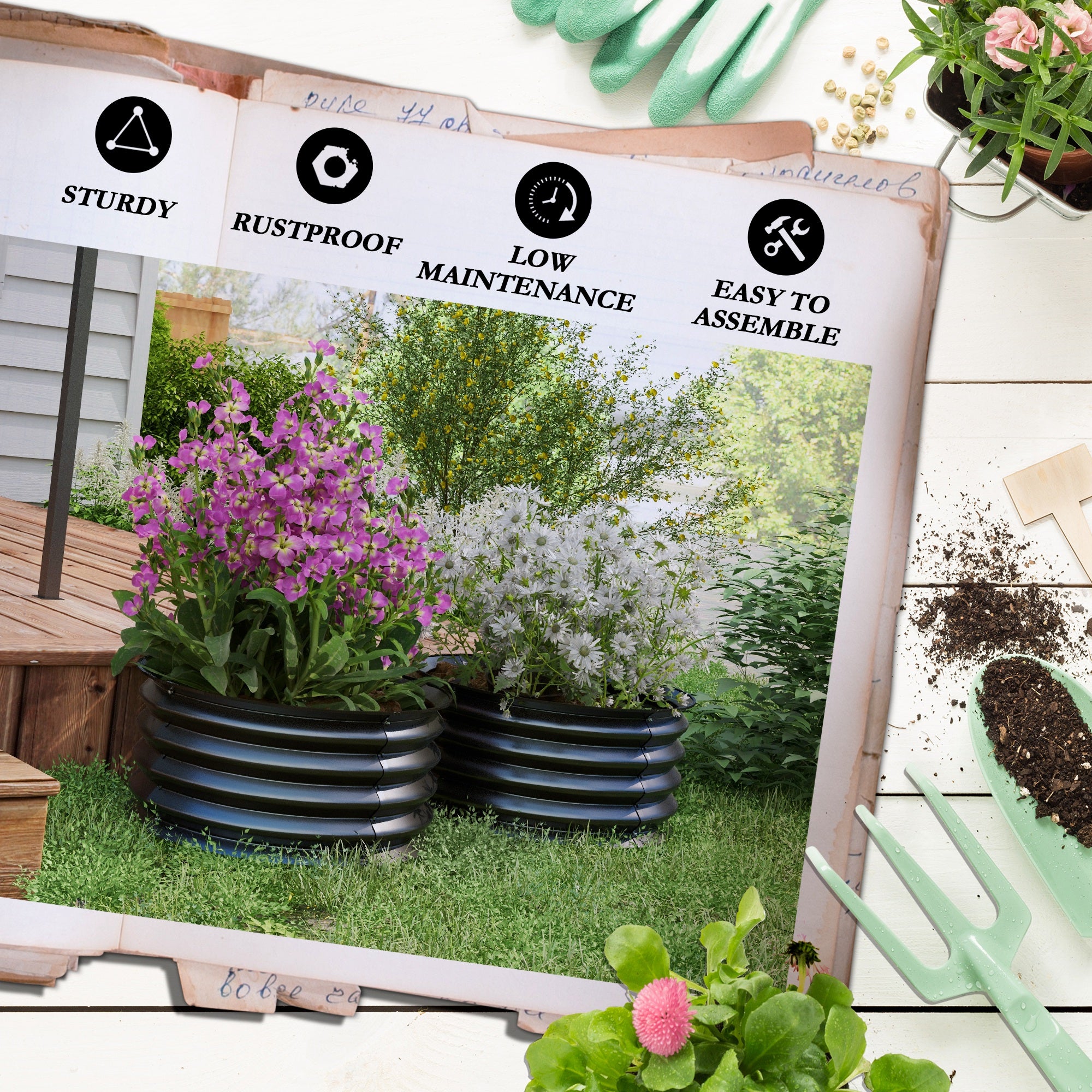 Set of 2 Raised Garden Bed, Metal Planter Box with Safety Edging, Easy-to-assemble Stock Tank, Dark Grey Raised Garden Beds at Gallery Canada