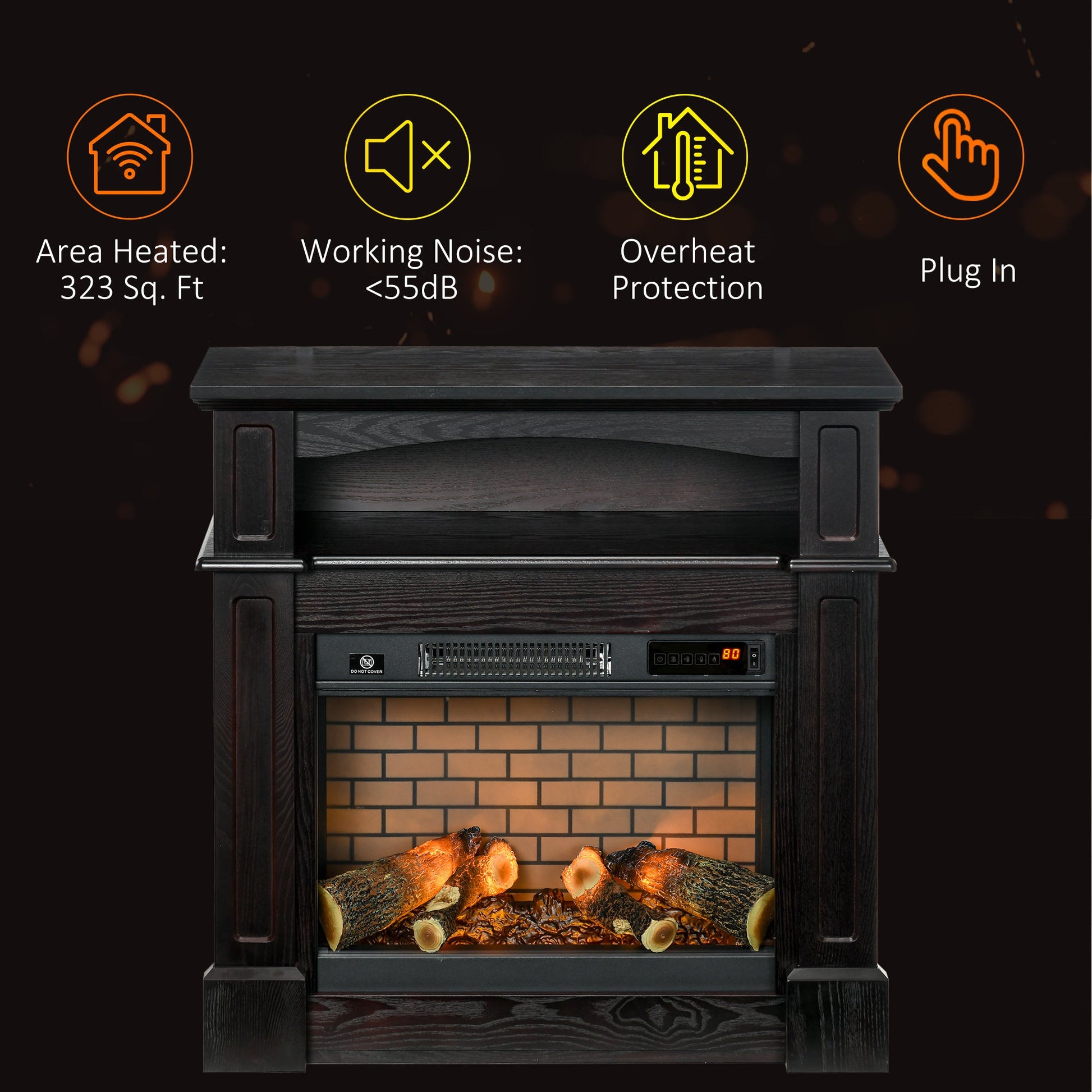 Electric Fireplace with Mantel, Freestanding Heater Corner Firebox with Remote Control, 700W/1400W, Brown - Gallery Canada