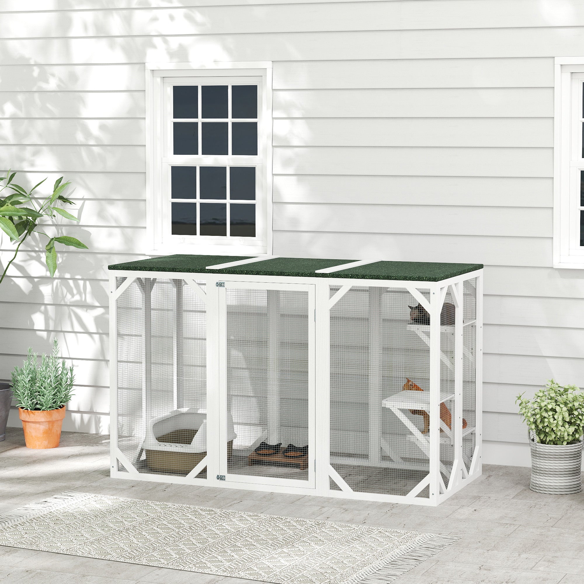 Catio Outdoor Cat Enclosure with Waterproof Roof, Multi-Level Platforms, Lock, White Outdoor Cat Enclosures at Gallery Canada