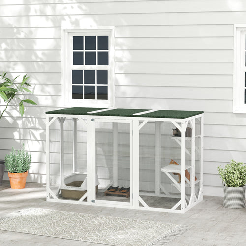 Catio Outdoor Cat Enclosure with Waterproof Roof, Multi-Level Platforms, Lock, White