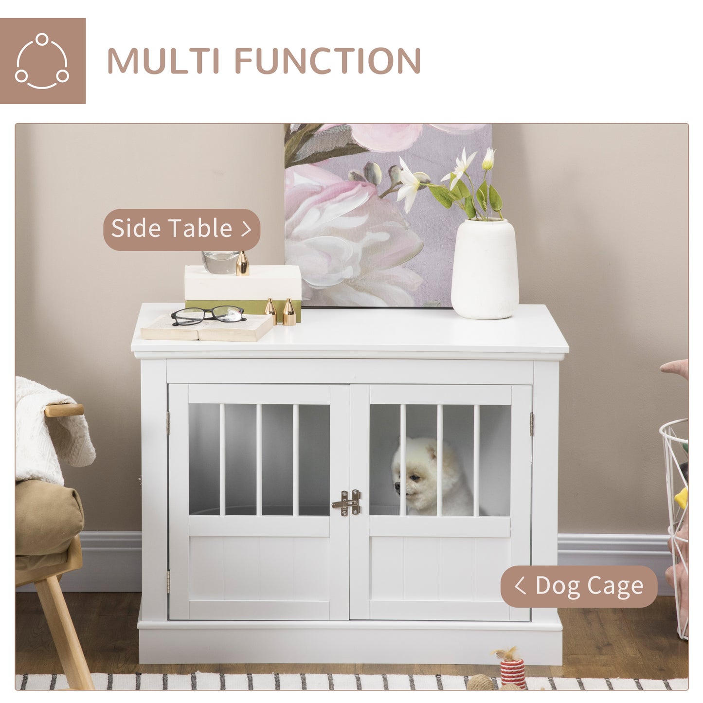 31" Dog Crate Furniture End Table with Three Doors for Small Dogs, White Houses, Kennels & Pens   at Gallery Canada