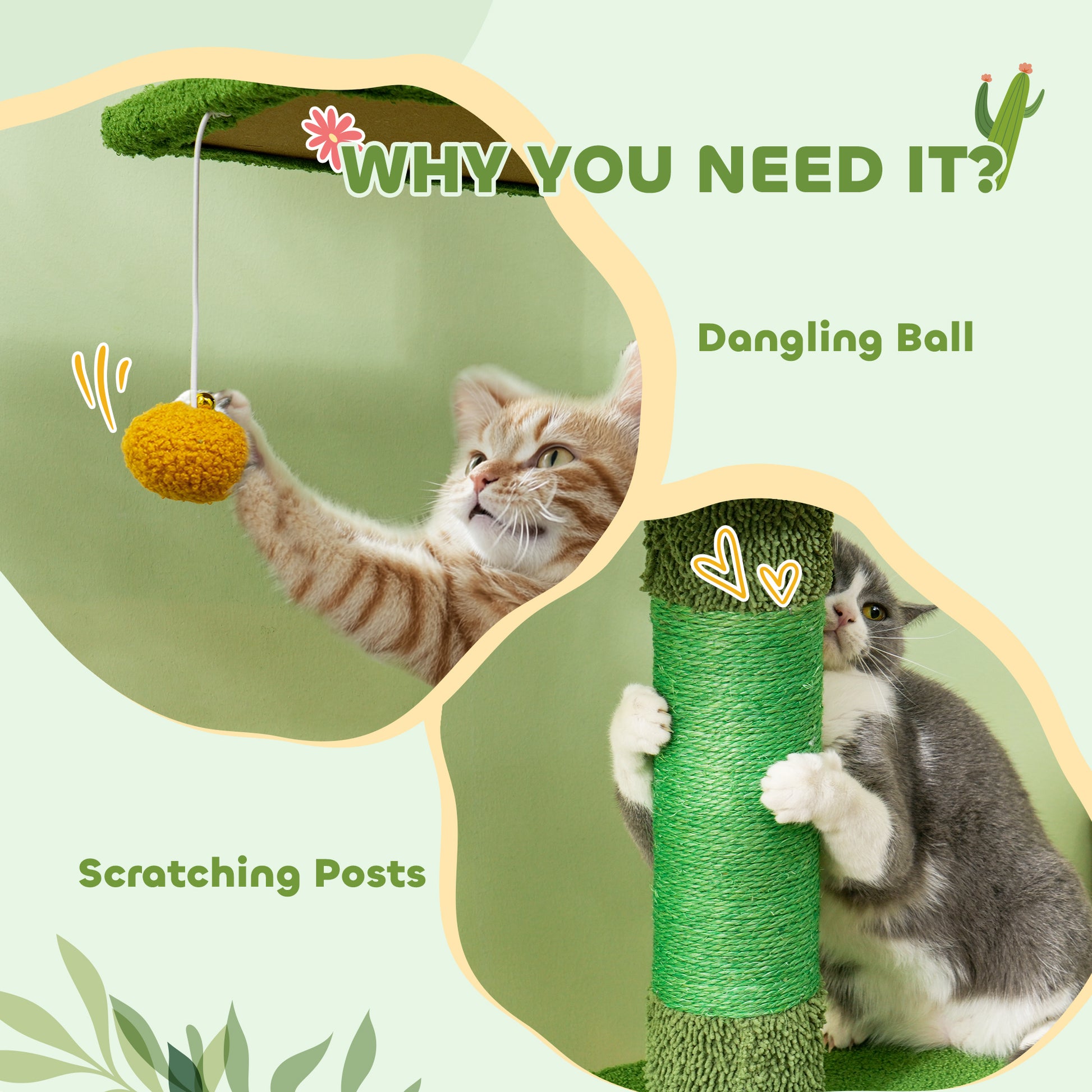 Floor to Ceiling Cat TreeTower with 90.5"-108" Adjustable Height, Scratching Posts, Hammock, Comdo, Toy Ball, Green Floor to Ceiling Cat Trees   at Gallery Canada