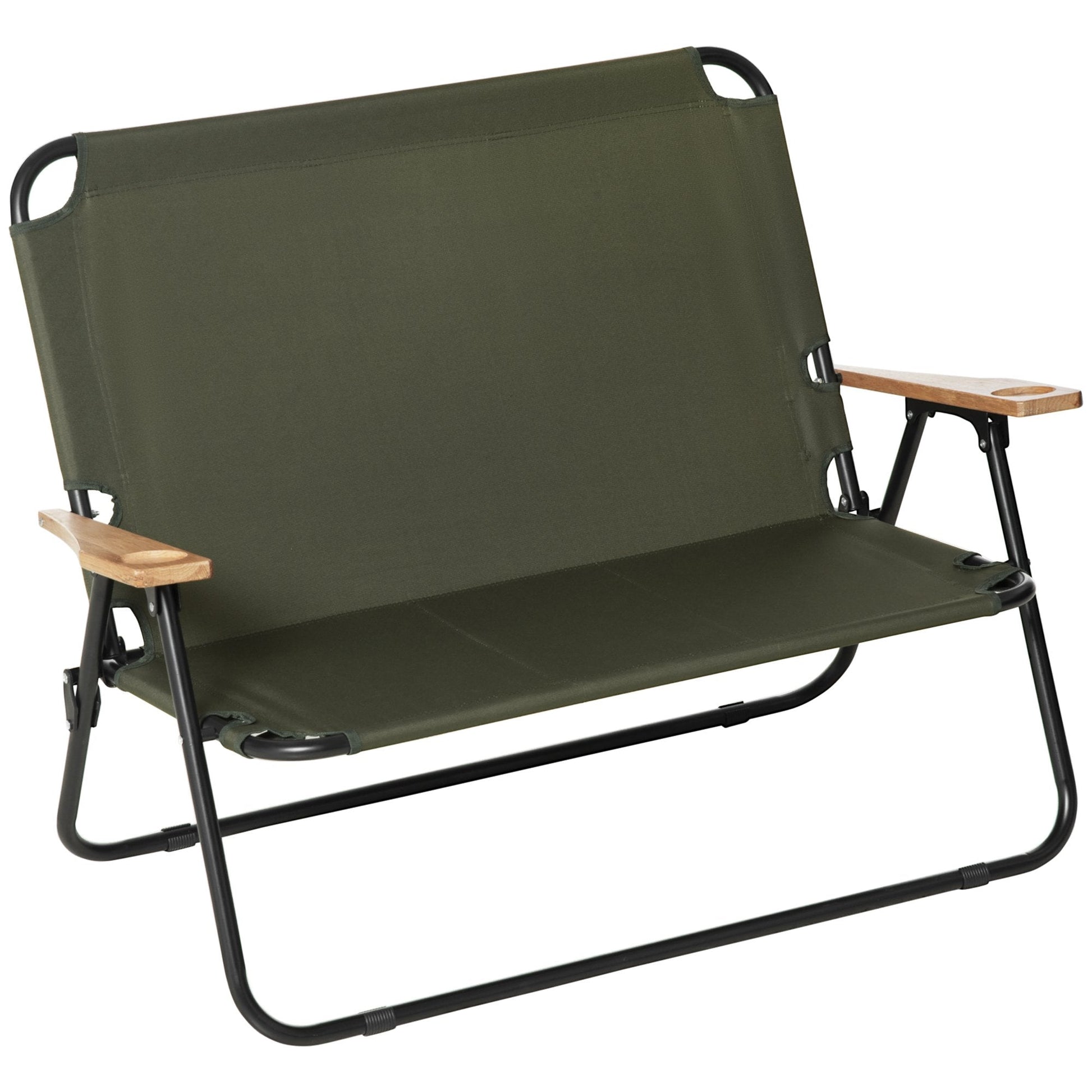 Double Folding Chair, Loveseat Camping Chair for 2 Person, Portable Outdoor Chair with Wood Armrest for Fishing Travel, Green Picnic Tables & Camping Chairs Green  at Gallery Canada