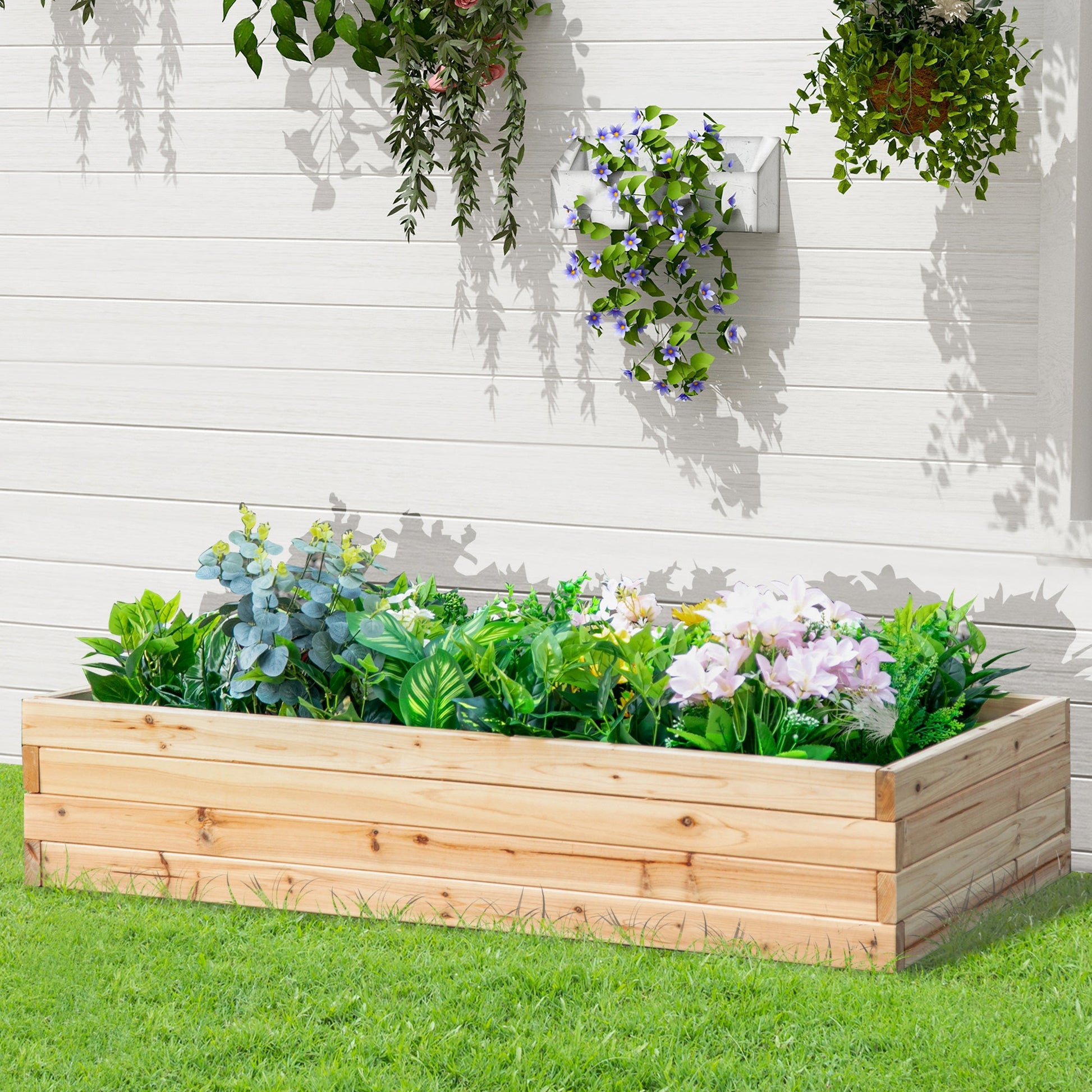 47" x 24" x 9" Raised Garden Bed, Outdoor Wooden Planter Box for Growing Vegetables, Flowers, Fruits, Herbs, and Succulents, Easy Assembly Wooden Planter Boxes   at Gallery Canada