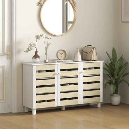 Shoe Cabinet with 3 Slatted Doors, 3-tier Shelving Rack Cabinet with Adjustable Shelves for 15 Pairs of Shoes, White Shoe Storage Cabinets & Racks   at Gallery Canada