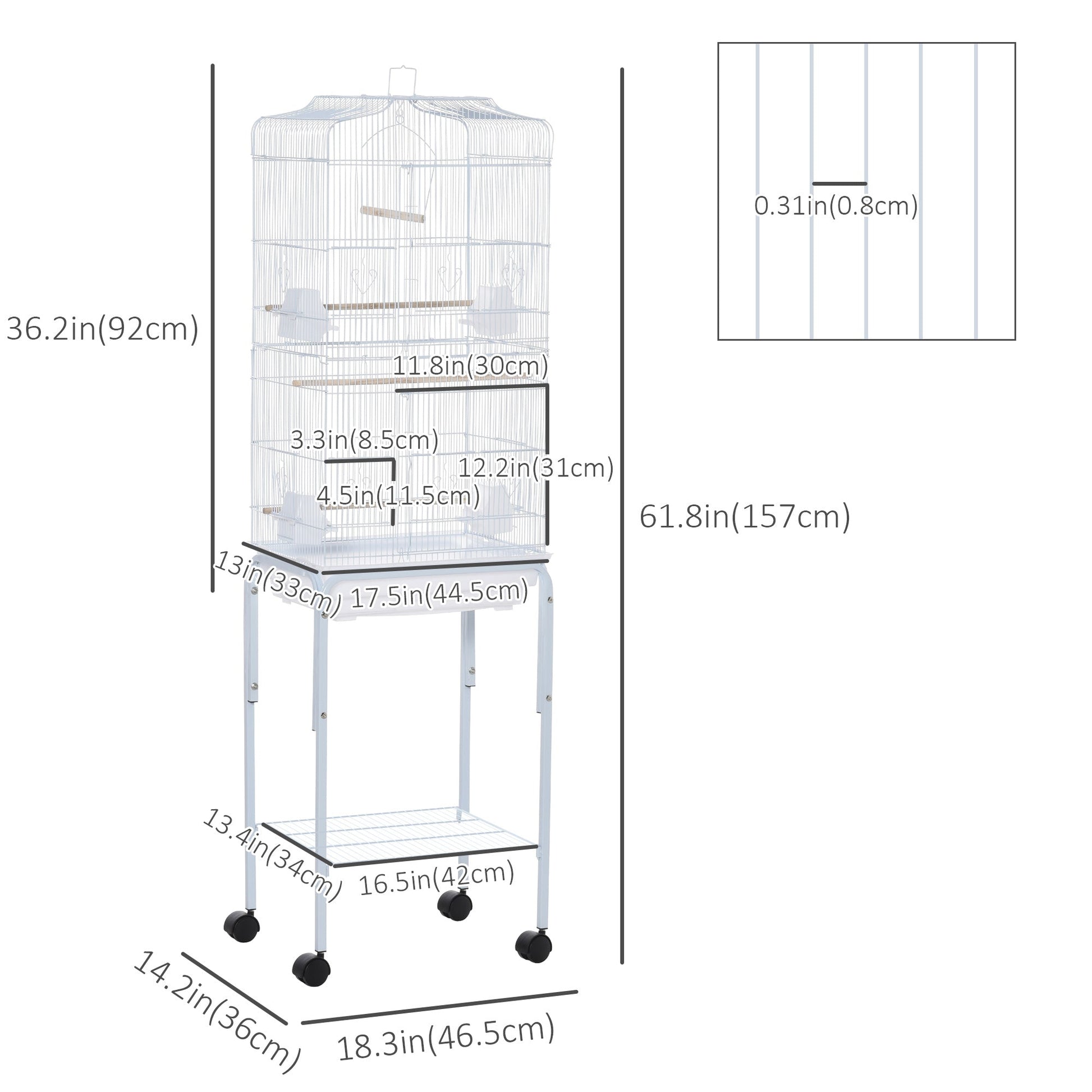 62" Rolling Bird Cage Cockatoo House Play Top Finch Pet Supply with Storage Shelf, Wheels - White Bird Cages   at Gallery Canada