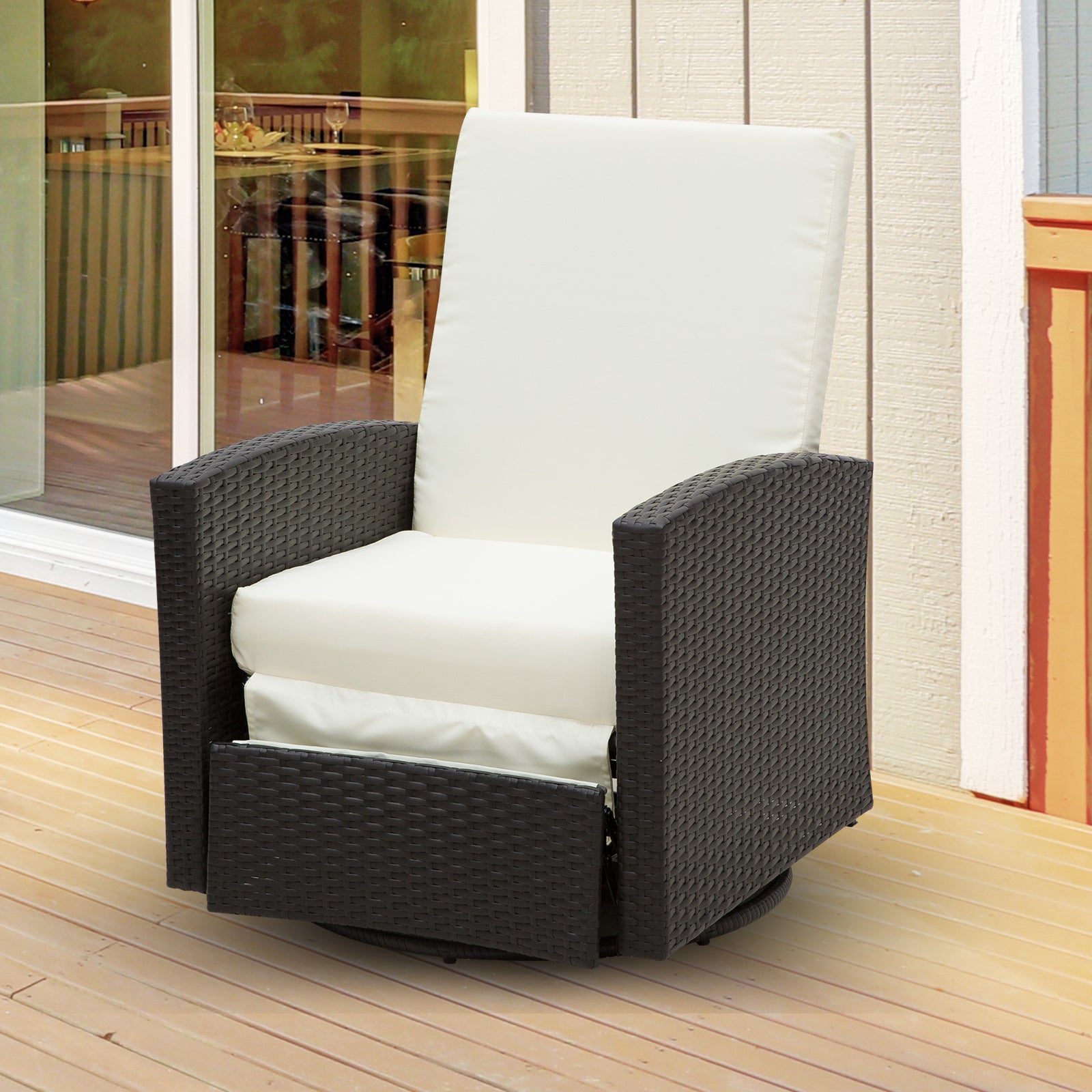 Outdoor Rattan Wicker Lounge Chair with Footrest &; Soft Cushion for Patio, Garden, Backyard Patio Chairs   at Gallery Canada