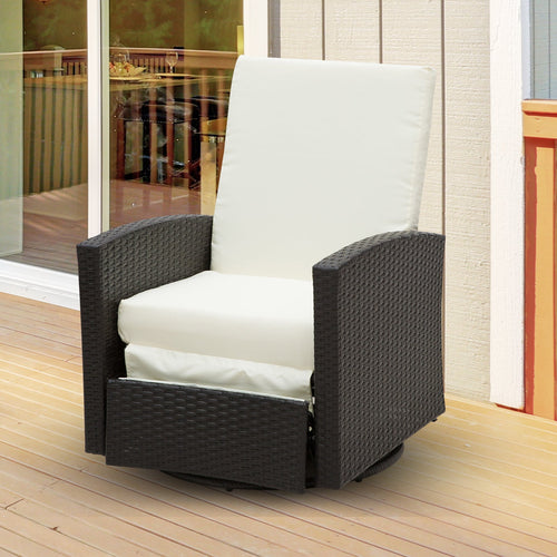 Outdoor Rattan Wicker Lounge Chair with Footrest &; Soft Cushion for Patio, Garden, Backyard