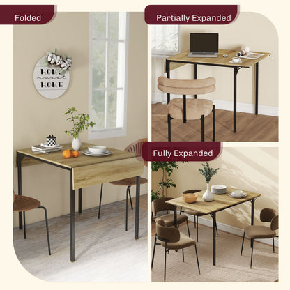 Drop Leaf Folding Dining Table for Small Space, Extendable Kitchen Table for 2 to 4 People, Natural Wood Dining Tables   at Gallery Canada