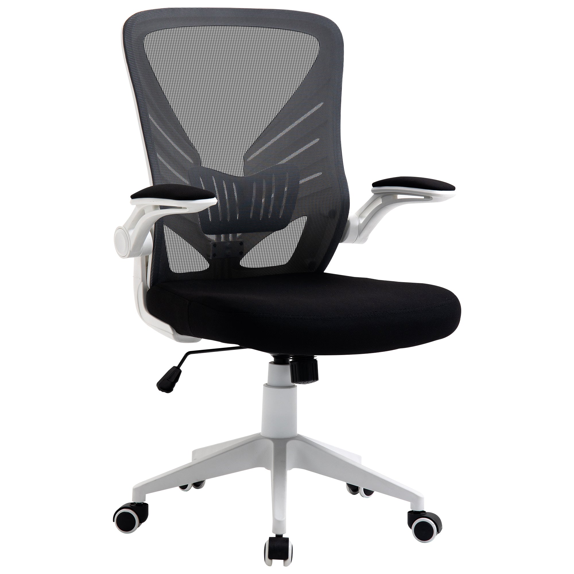 Mesh Office Chair Swivel Task Desk Chair with Lumbar Back Support, Flip-Up Arm, Adjustable Height, Grey Black Task Chairs at Gallery Canada