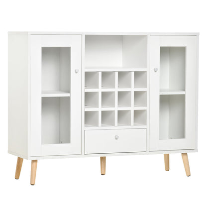 Sideboard Storage Cabinet, Kitchen Cupboard with Glass Doors, Drawer, 12-Bottle Wine Rack for Living Room, White Bar Cabinets White  at Gallery Canada