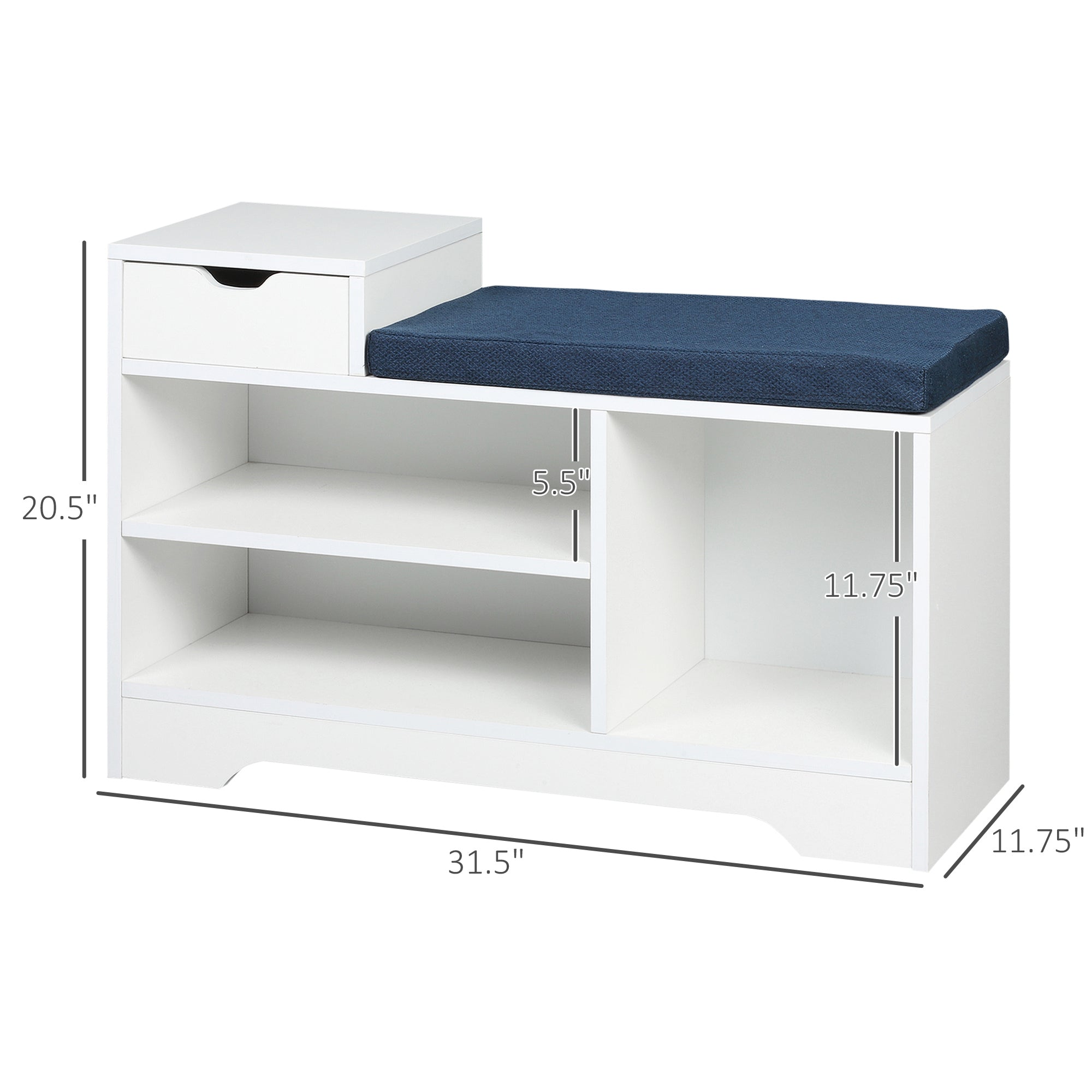 Shoe Bench with Storage, Modern Upholstered Entryway Bench with Open Shelves and Drawer for Living Room, Hallway, White Shoe Storage Cabinets & Racks   at Gallery Canada