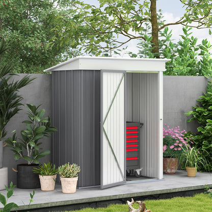 Outdoor Storage Shed, Steel Lean-to Shed with Adjustable Shelf, Lock, Gloves, 5'x3'x6', Grey Sheds   at Gallery Canada