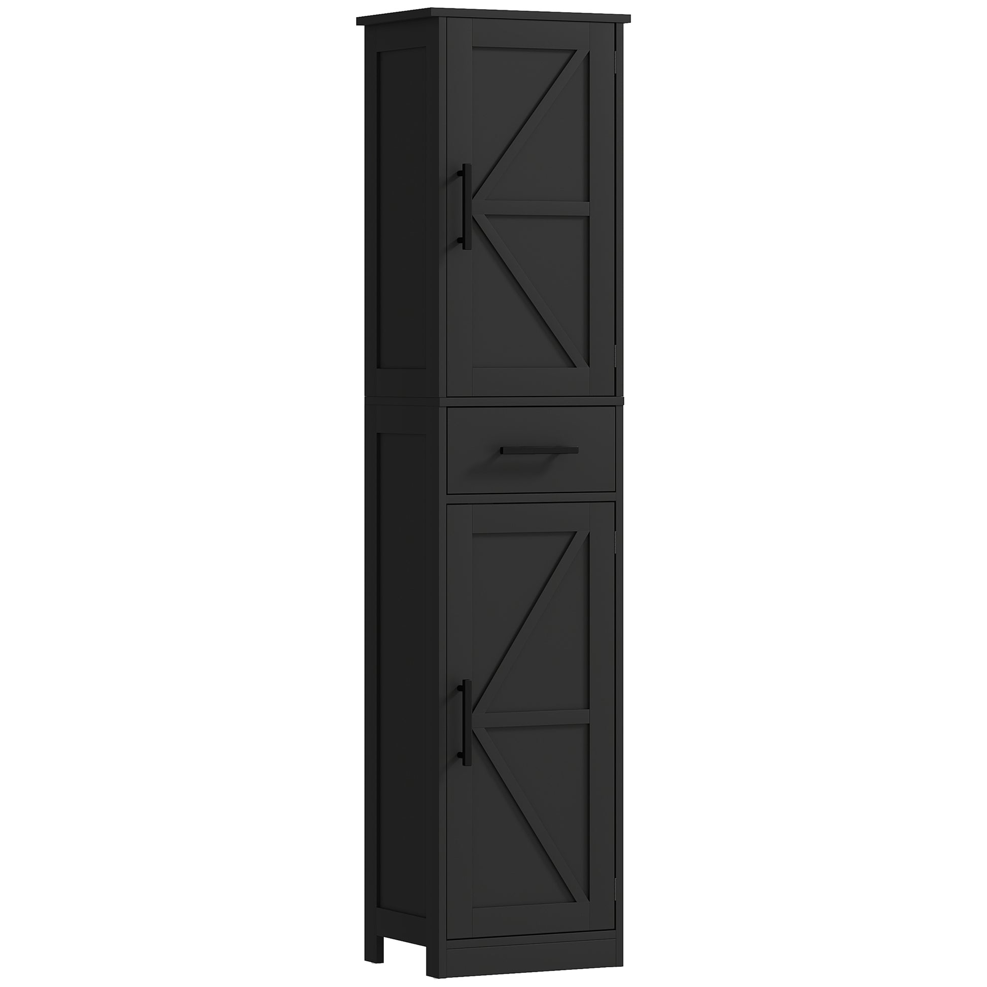 67" Tall Bathroom Cabinet, Narrow Bathroom Storage Cabinet with Drawer, Barn Doors and Adjustable Shelves, Black Bathroom Cabinets at Gallery Canada