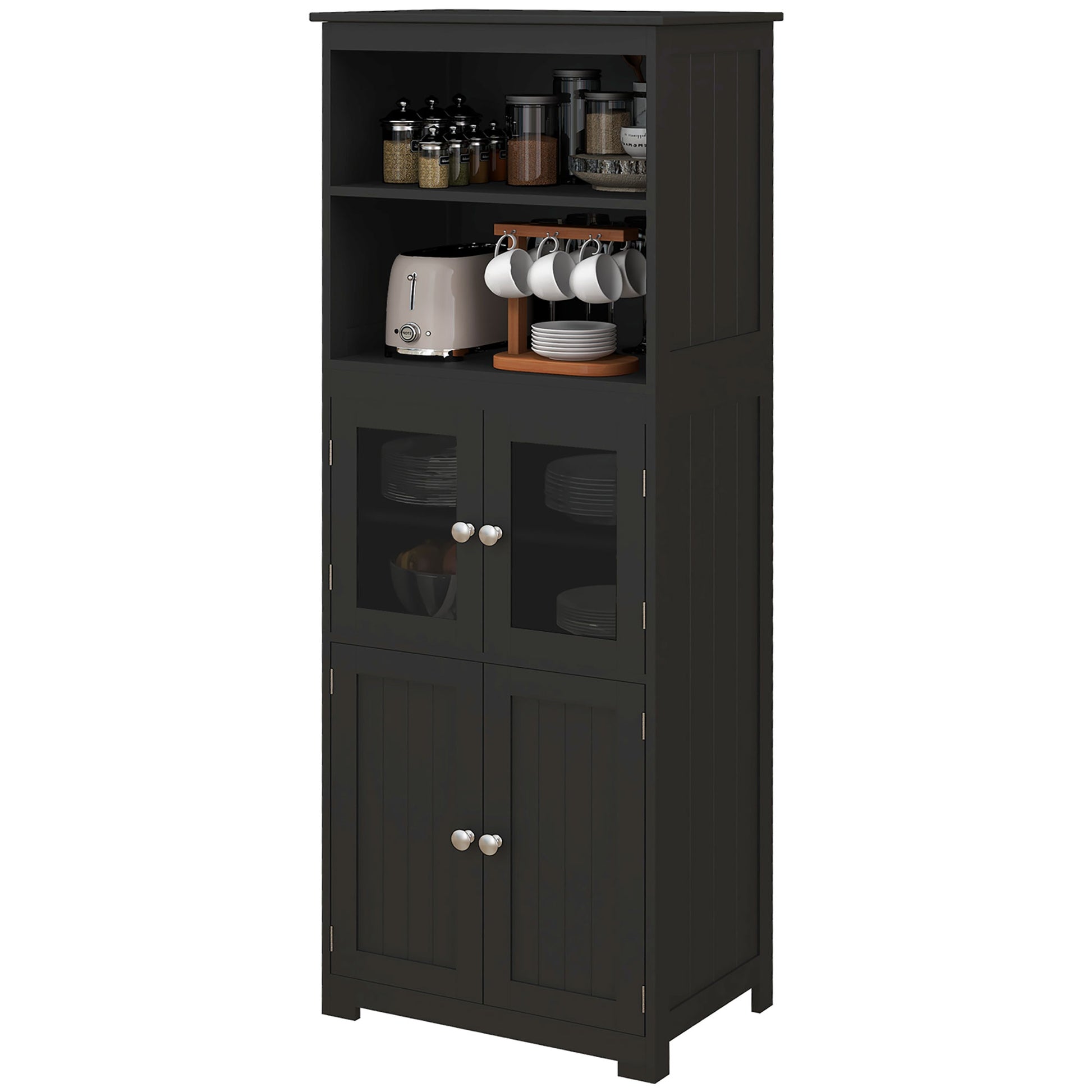 63" Small Buffet with Hutch, 4-Door Kitchen Pantry Storage Cabinet with Adjustable Shelf for Dining Room, Black Kitchen Pantry Cabinets   at Gallery Canada