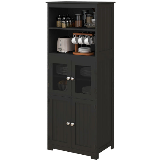 63" Small Buffet with Hutch, 4-Door Kitchen Pantry Storage Cabinet with Adjustable Shelf for Dining Room, Black Kitchen Pantry Cabinets   at Gallery Canada