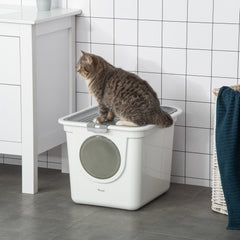 Enclosed Cat Litter Box, Easy Cleaning Kitty Litter Box with Front Entrance, Top Exit, Scoop, White Cat Litter Box Enclosures Multi Colour at Gallery Canada
