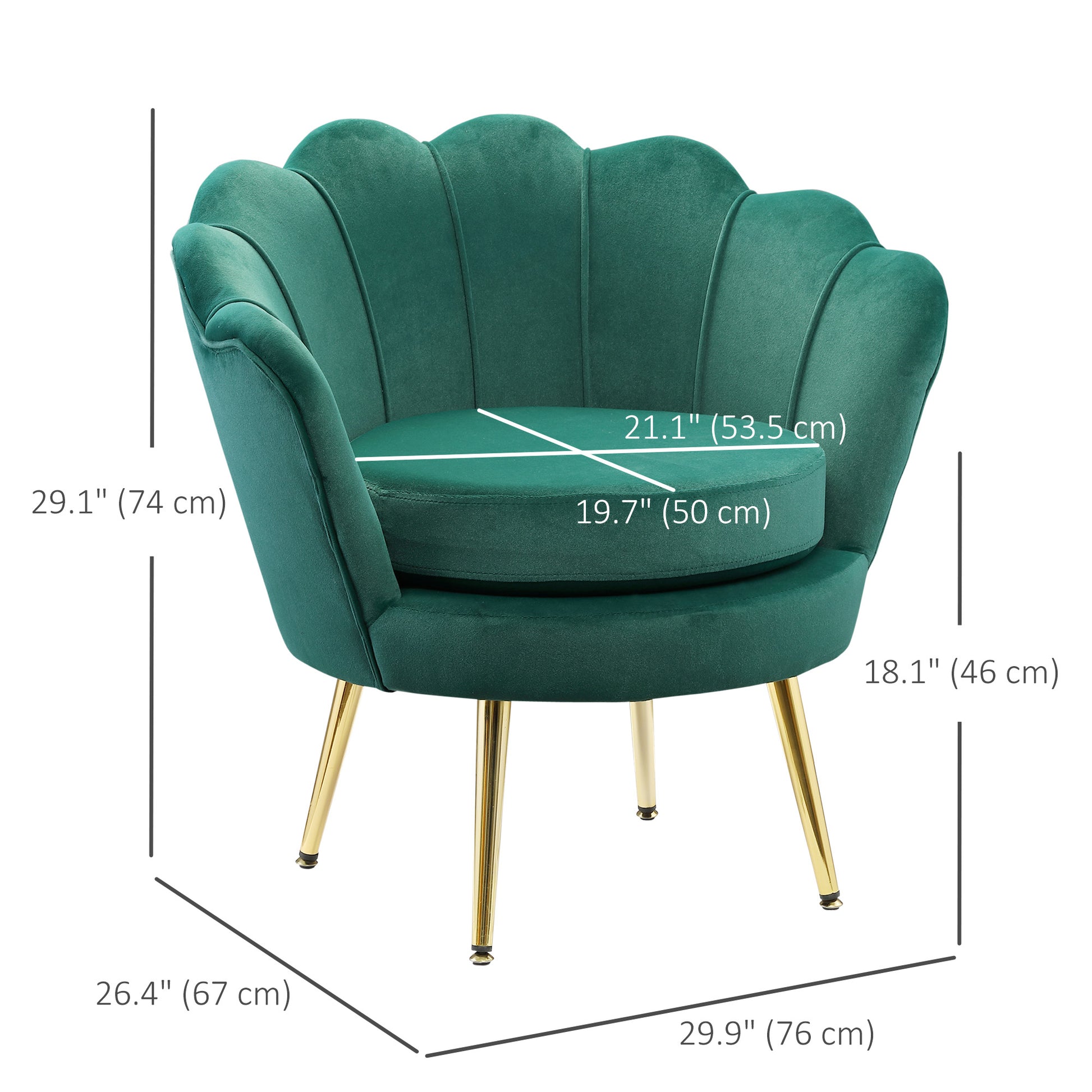 Modern Accent Chair, Velvet-Touch Fabric Leisure Club Chair with Gold Metal Legs for Bedroom, Dark Green Accent Chairs   at Gallery Canada