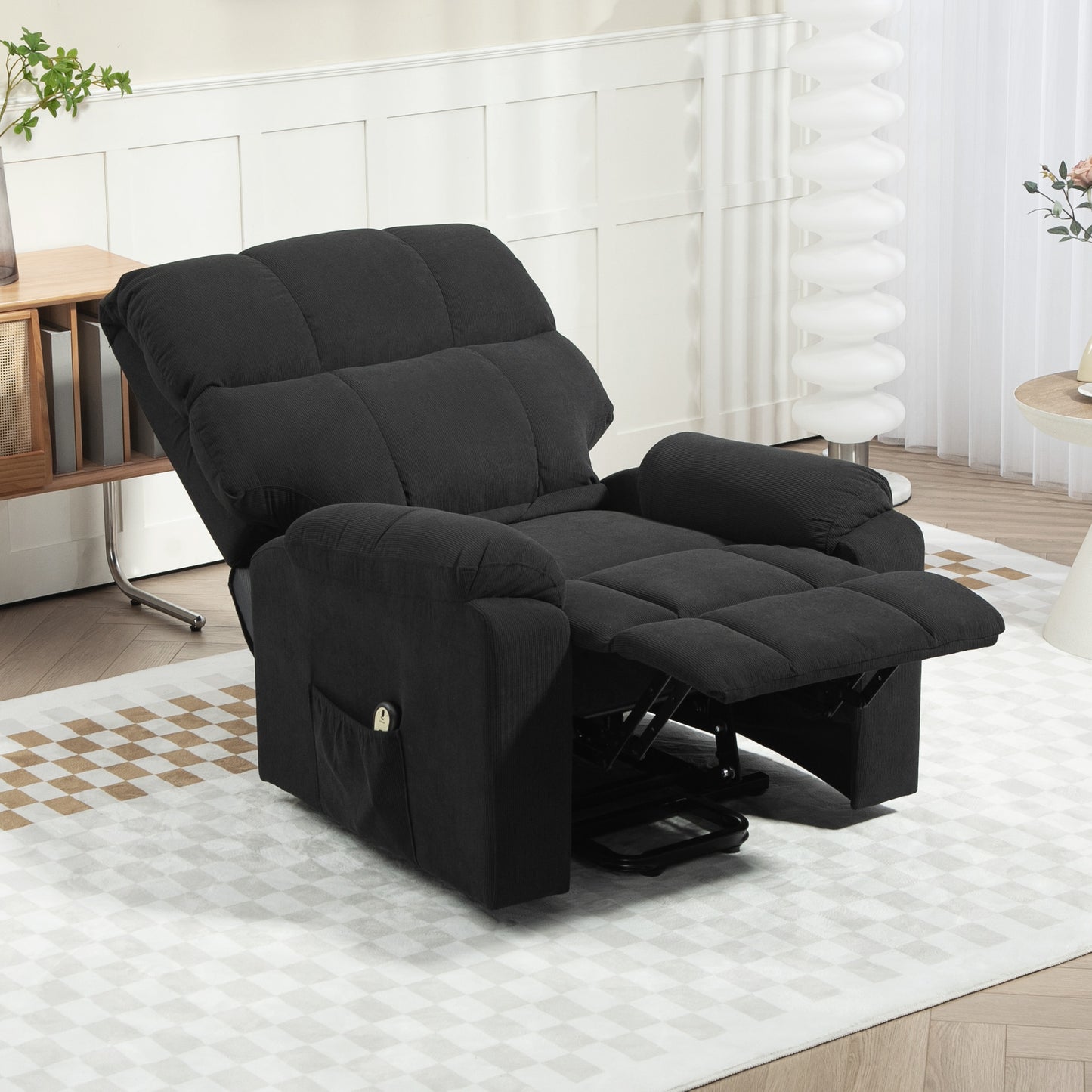 Lift Chair for Seniors, Microfibre Upholstered Power Recliner Chair with Remote, Quick Assembly, Black Sofas & Reclining Chairs at Gallery Canada