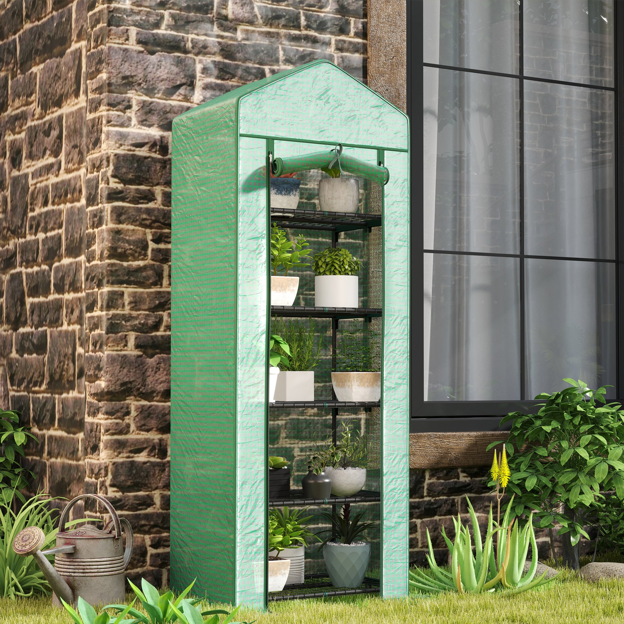 5 Tier Mini Greenhouse, Portable Outdoor Flower Stand with Shelf Clips, Indoor Greenhouse with Steel Frame, Transparent, 27.25