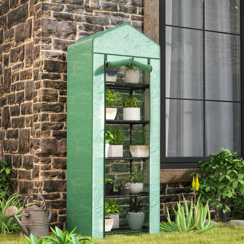 5 Tier Mini Greenhouse, Portable Outdoor Flower Stand with Shelf Clips, Indoor Greenhouse with Steel Frame, Transparent, 27.25